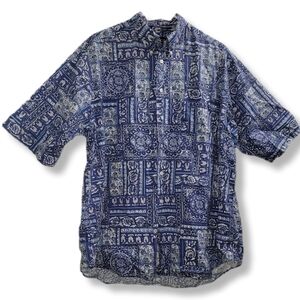 Nautica Blue Paisley Bandana Print Casual Button Down Short Sleeve Shirt
